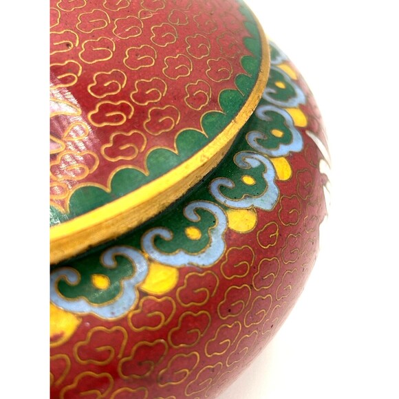 Vintage Chinese Cloisonné Enamel on Bronze Lidded Bowl Trinket Dish Floral Teal - Picture 16 of 16